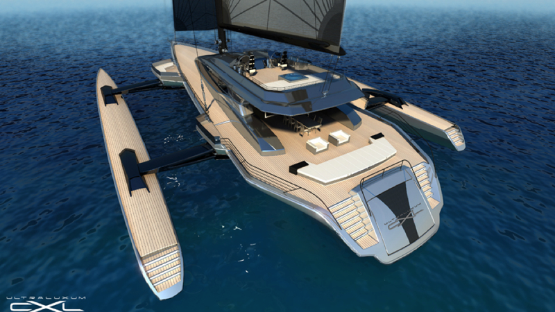 Illustration for article titled The World's Largest Sailing Trimaran Has A Garage For Your McLaren